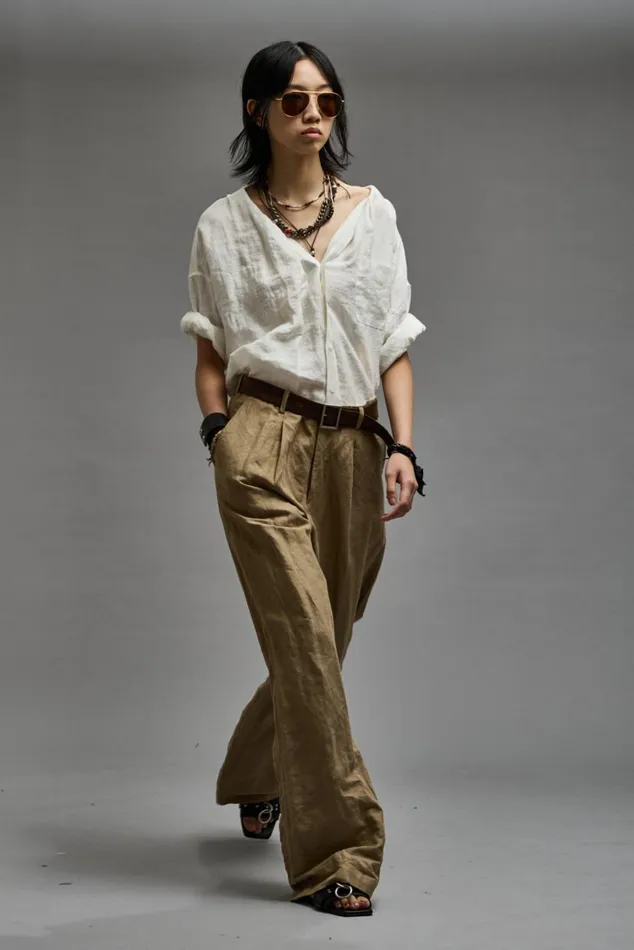 DAMON PLEATED TROUSER 8211 KHAKI Women R13 Pants and Shorts