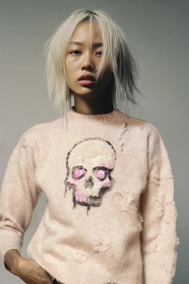 DECONSTRUCTED SKULL SWEATER 8211 LIGHT PINK Women R13 Sweaters