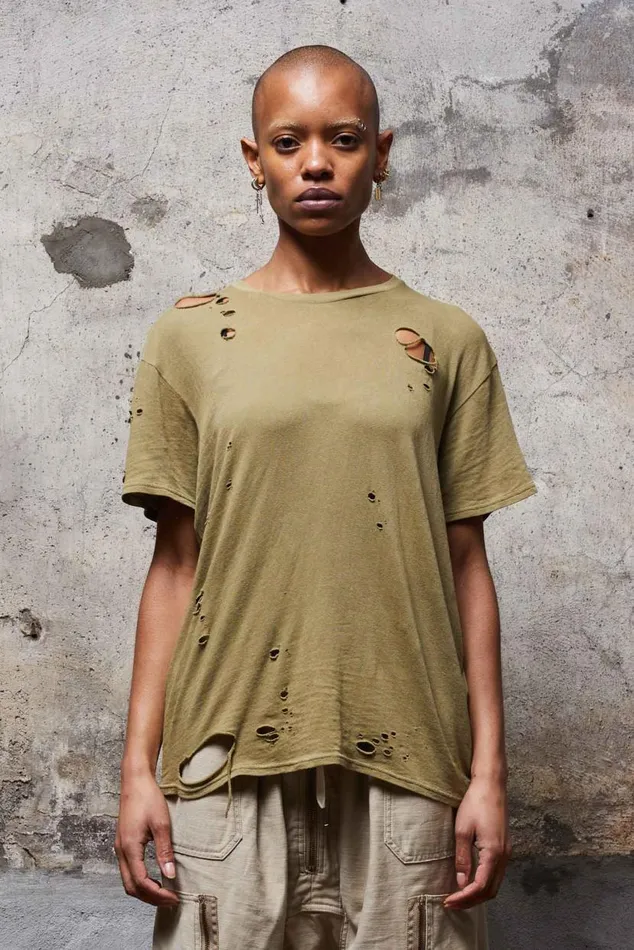DESTROYED BOY T 8211 LIGHT GREEN Women R13 Tops