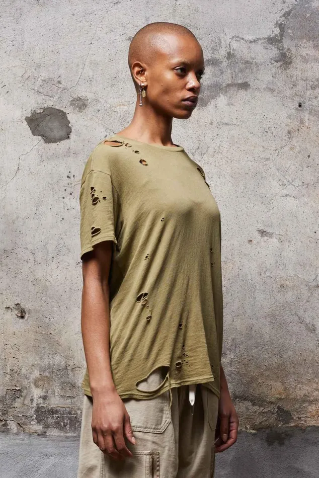 DESTROYED BOY T 8211 LIGHT GREEN Women R13 Tops