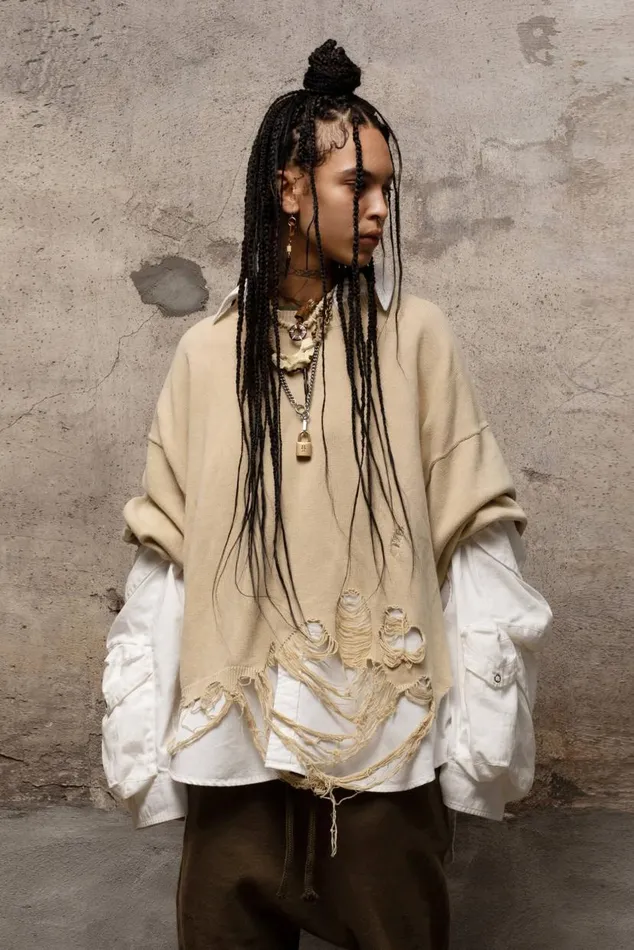 DESTROYED OVERSIZED PULLOVER 8211 KHAKI Women R13 Sweaters