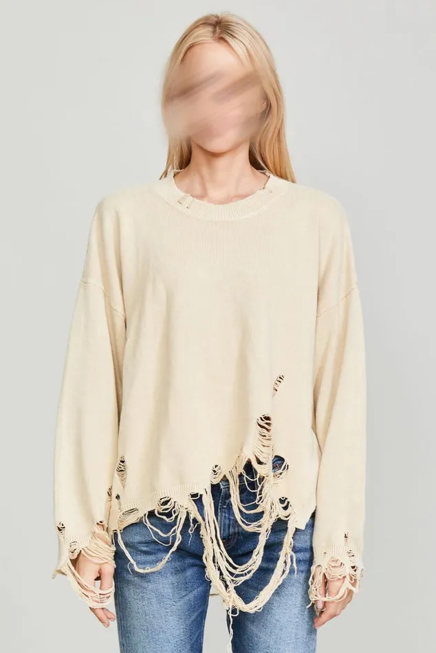 DESTROYED OVERSIZED PULLOVER 8211 KHAKI Women R13 Sweaters