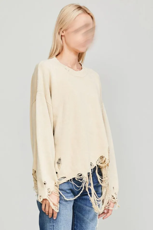 DESTROYED OVERSIZED PULLOVER 8211 KHAKI Women R13 Tops