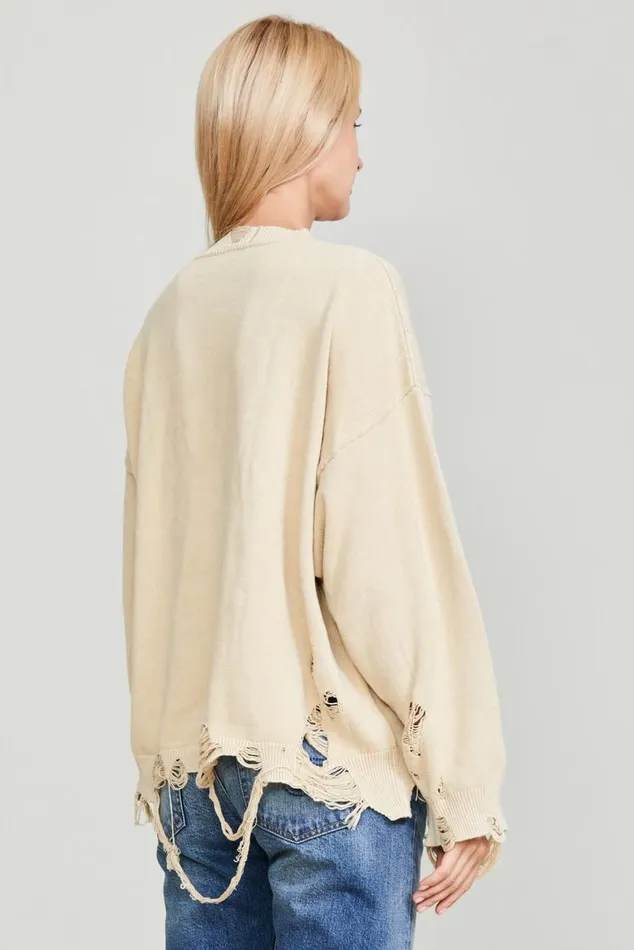 DESTROYED OVERSIZED PULLOVER 8211 KHAKI Women R13 Tops