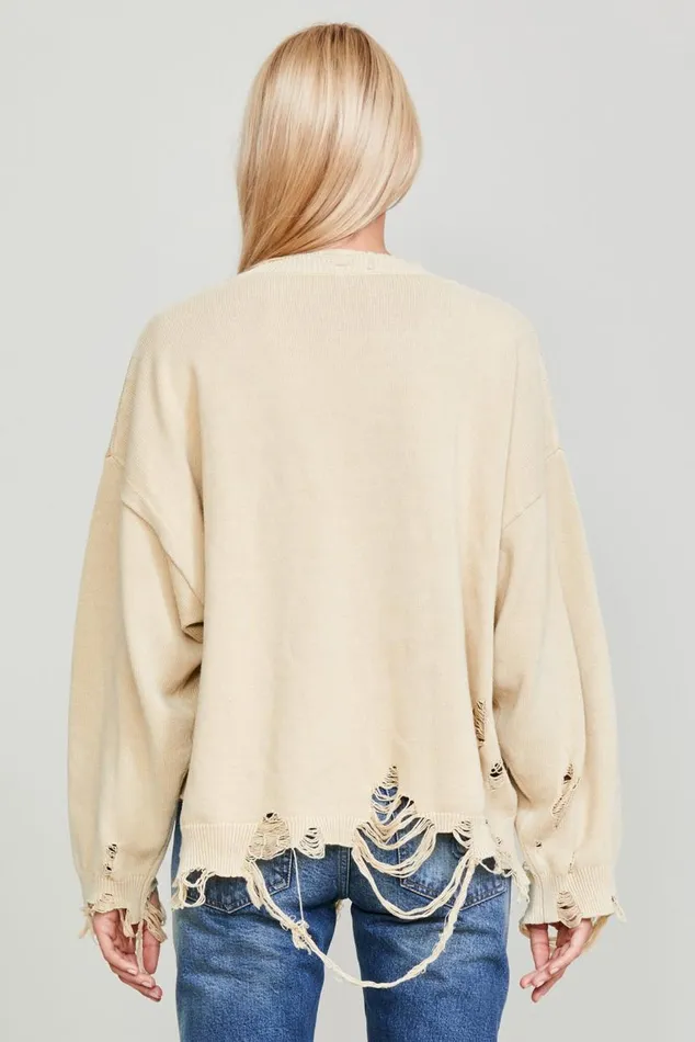 DESTROYED OVERSIZED PULLOVER 8211 KHAKI Women R13 Tops