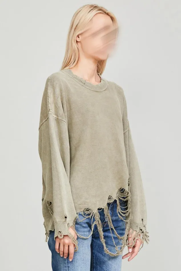 DESTROYED OVERSIZED PULLOVER 8211 LIGHT GREEN Women R13 Sweaters