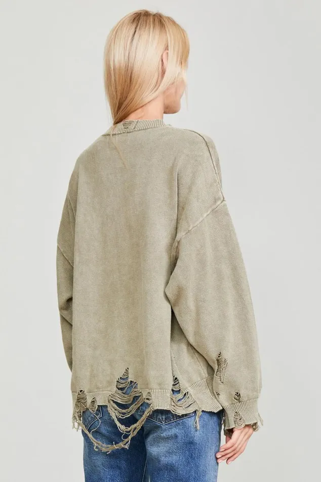 DESTROYED OVERSIZED PULLOVER 8211 LIGHT GREEN Women R13 Sweaters