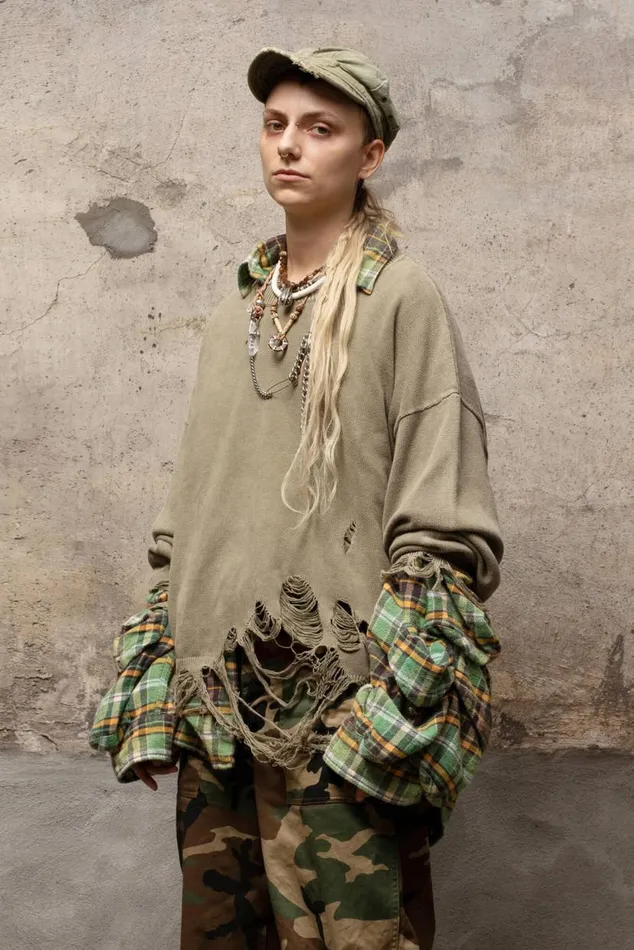 DESTROYED OVERSIZED PULLOVER 8211 LIGHT GREEN Women R13 Tops