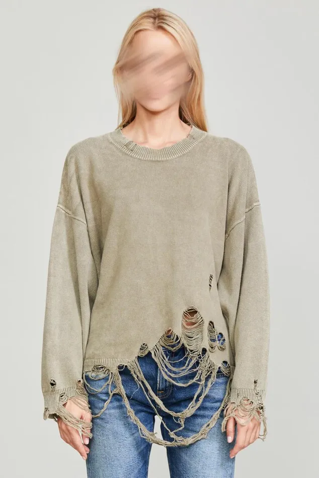 DESTROYED OVERSIZED PULLOVER 8211 LIGHT GREEN Women R13 Tops