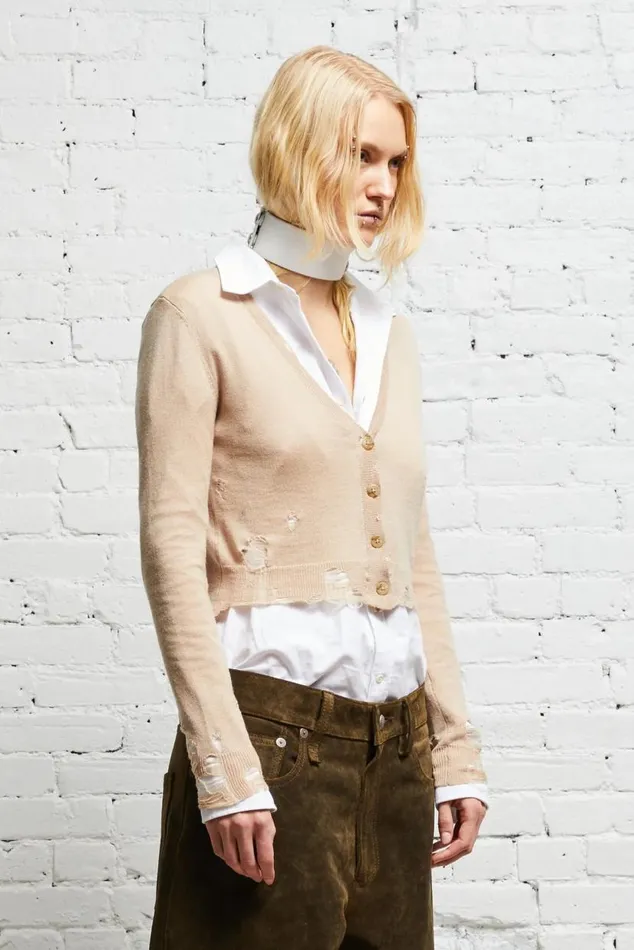 DISTRESSED BABY CARDIGAN 8211 TAN Women R13 Sweaters