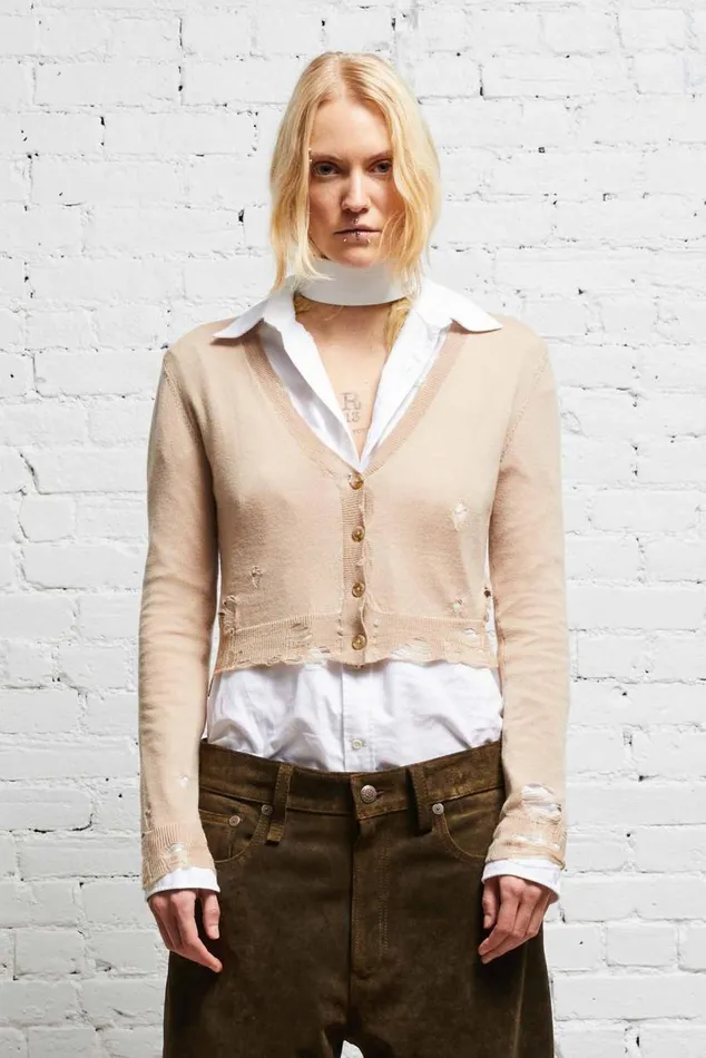 DISTRESSED BABY CARDIGAN 8211 TAN Women R13 Sweaters