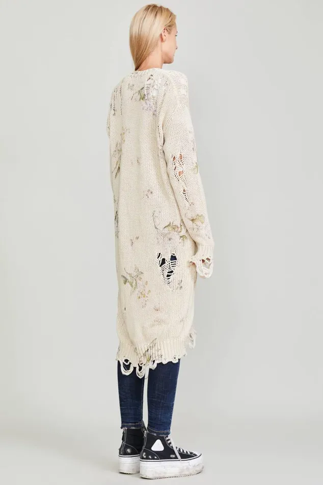 DISTRESSED LONG CARDIGAN 8211 FLORAL ON KHAKI Women R13 Sweaters