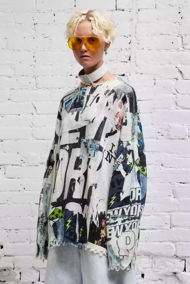 DISTRESSED OVERSIZED PULLOVER 8211 11 SPRING GRAFFITI Women R13 Sweaters