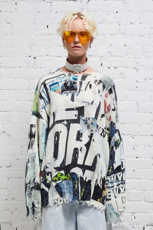 DISTRESSED OVERSIZED PULLOVER 8211 11 SPRING GRAFFITI Women R13 Sweaters
