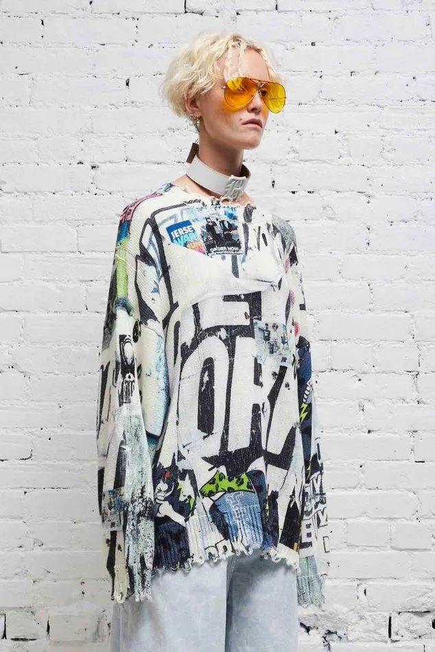 DISTRESSED OVERSIZED PULLOVER 8211 11 SPRING GRAFFITI Women R13 Sweaters