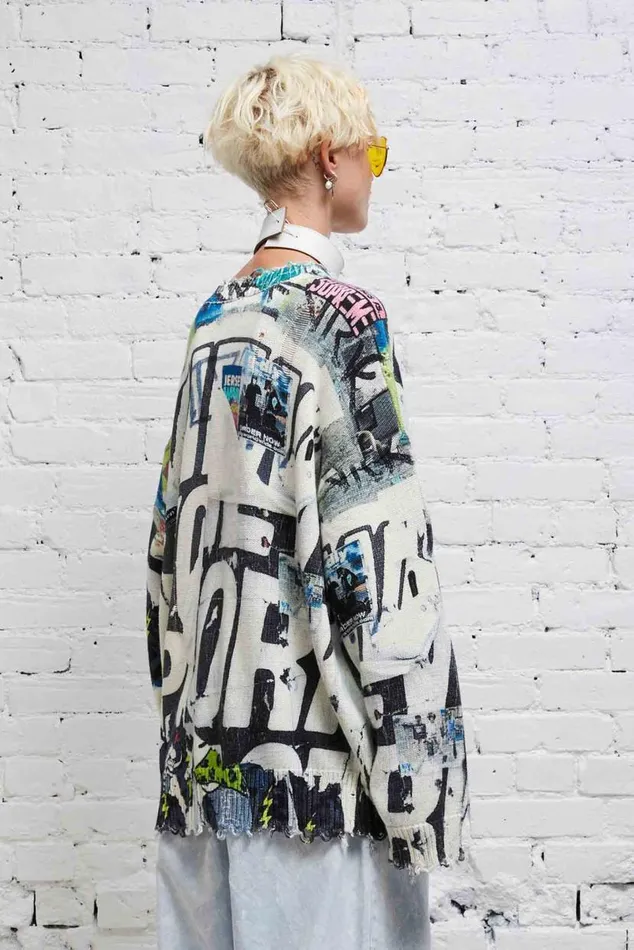 DISTRESSED OVERSIZED PULLOVER 8211 11 SPRING GRAFFITI Women R13 Sweaters