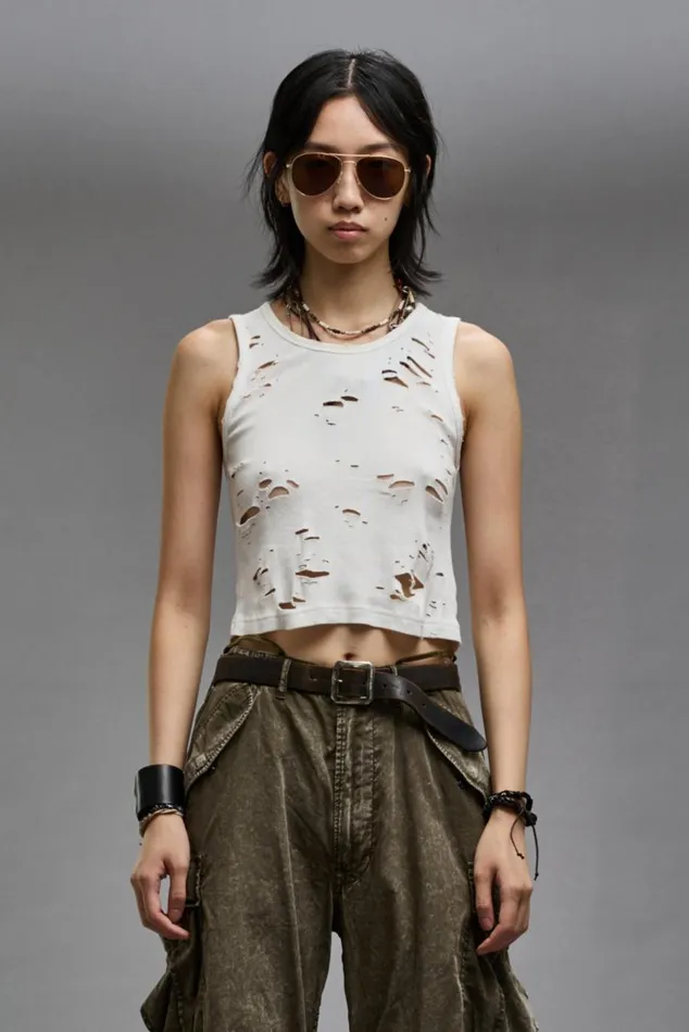 Distressed Tank 8211 Ecru Official Site Women R13 TShirts