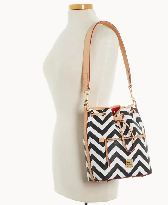 Dooney and Bourke Chevron Drawstring Black WomenMen Shoulder Bags