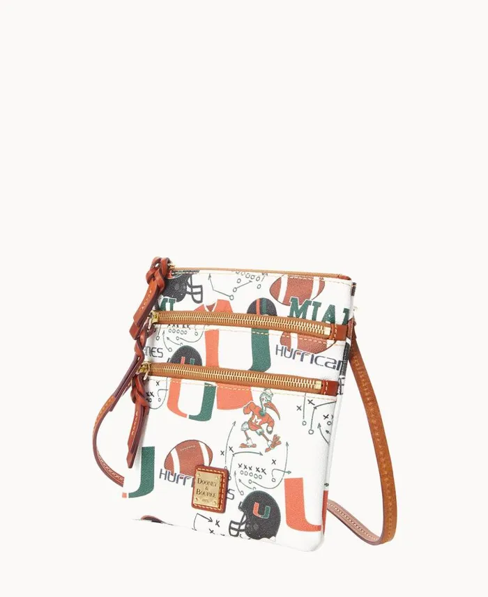 Dooney and Bourke Collegiate University Of Miami N S Triple Zip Crossbody U Of Miami WomenMen Crossbodies Dooney and Bourke Collegiate University Of Miami N S Triple Zip Crossbody U Of Miami WomenMen Crossbodies