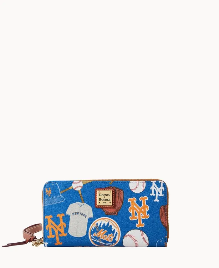 Dooney and Bourke MLB Mets Large Zip Around Wristlet Mets WomenMen Wallets
