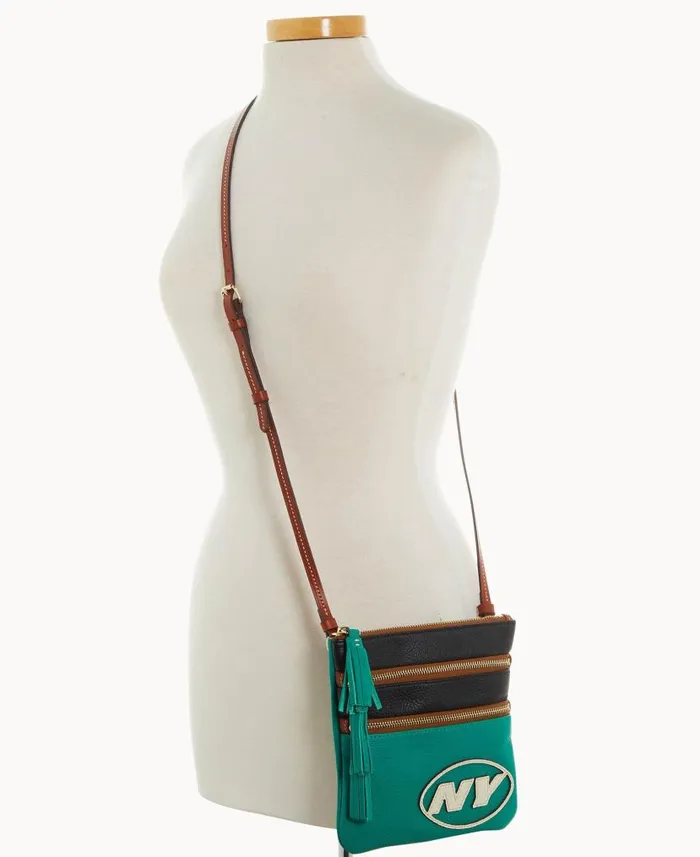 Dooney and Bourke NFL Jets Triple Zip Crossbody Jets WomenMen Crossbodies