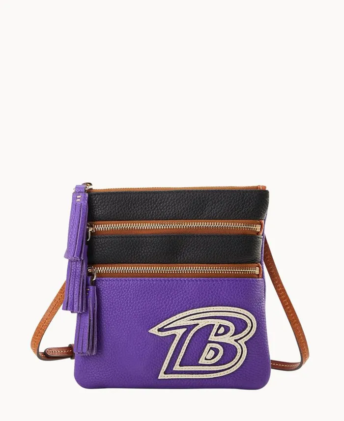 Dooney and Bourke NFL Ravens Triple Zip Crossbody Ravens WomenMen Crossbodies Dooney and Bourke NFL Ravens Triple Zip Crossbody Ravens WomenMen Crossbodies