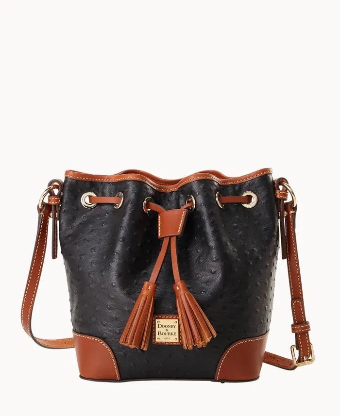Dooney and Bourke Ostrich Crossbody Drawstring Black WomenMen Crossbodies