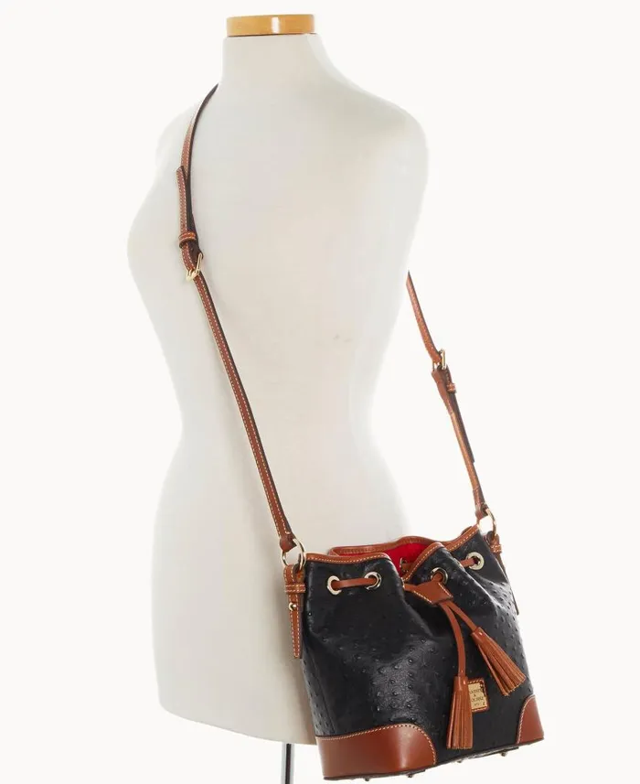 Dooney and Bourke Ostrich Crossbody Drawstring Black WomenMen Crossbodies