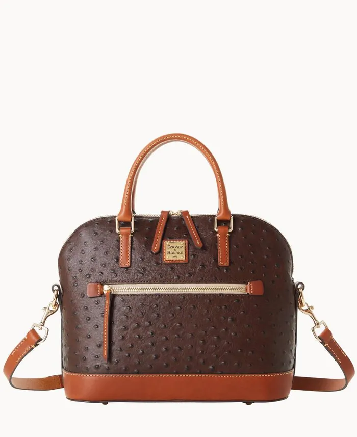 Dooney and Bourke Ostrich Domed Zip Satchel Brown Tmoro WomenMen Satchels