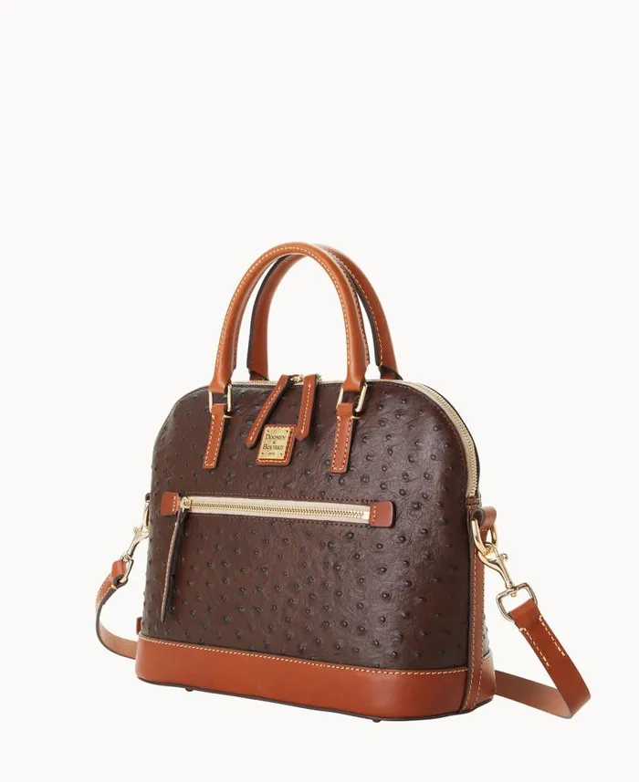 Dooney and Bourke Ostrich Domed Zip Satchel Brown Tmoro WomenMen Satchels