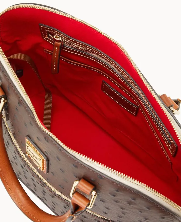 Dooney and Bourke Ostrich Domed Zip Satchel Brown Tmoro WomenMen Satchels