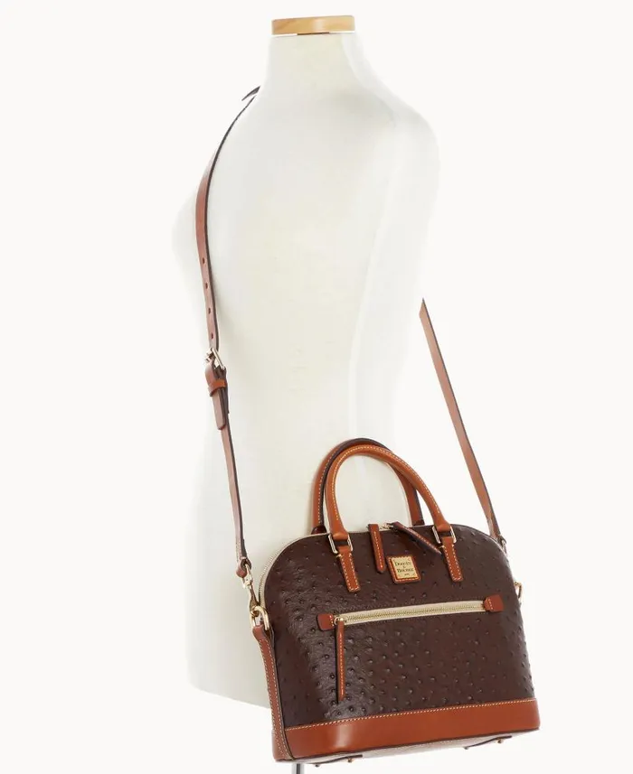Dooney and Bourke Ostrich Domed Zip Satchel Brown Tmoro WomenMen Satchels