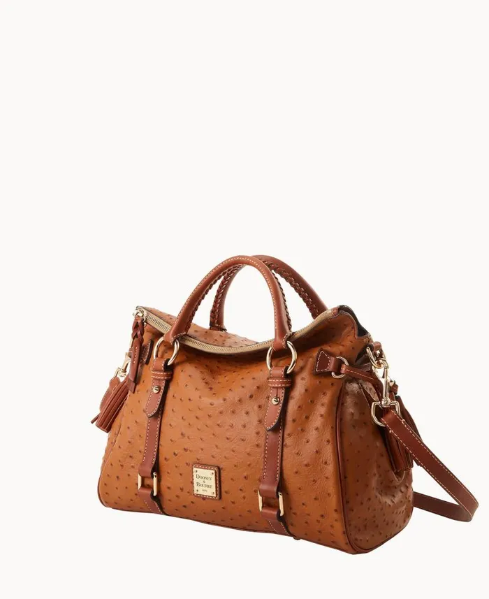 Dooney and Bourke Ostrich Large Satchel Caramel WomenMen Satchels