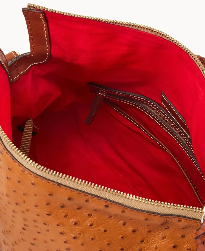 Dooney and Bourke Ostrich Large Satchel Caramel WomenMen Satchels