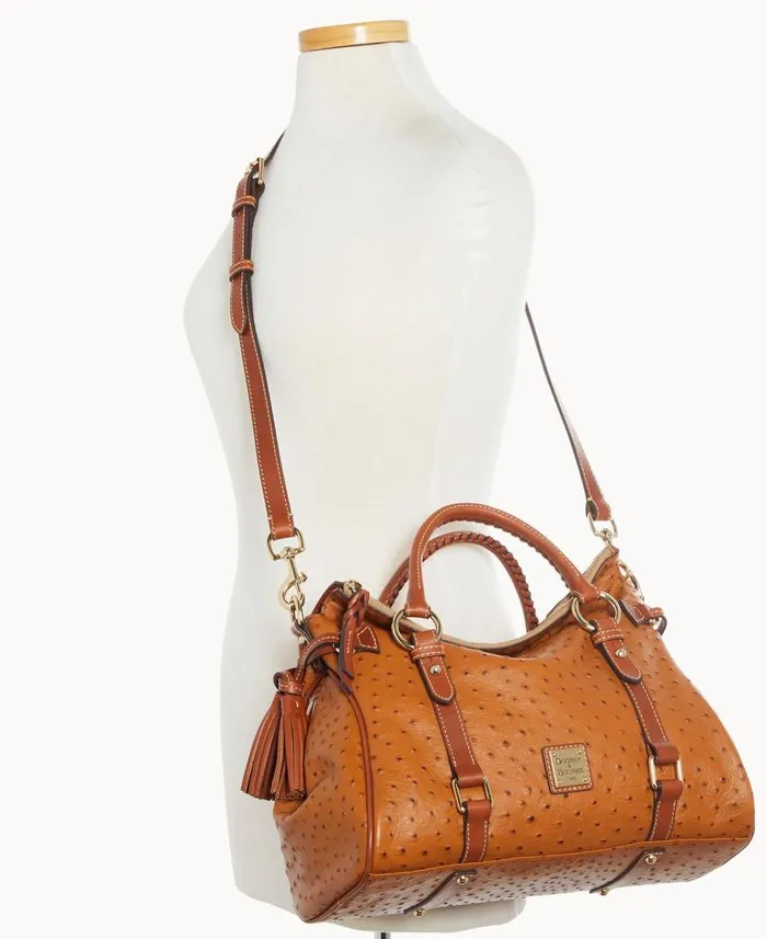 Dooney and Bourke Ostrich Large Satchel Caramel WomenMen Satchels