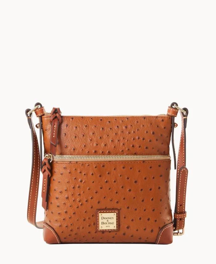 Dooney and Bourke Ostrich Letter Carrier Caramel WomenMen Crossbodies