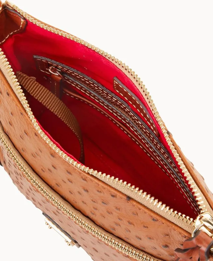 Dooney and Bourke Ostrich Letter Carrier Caramel WomenMen Crossbodies