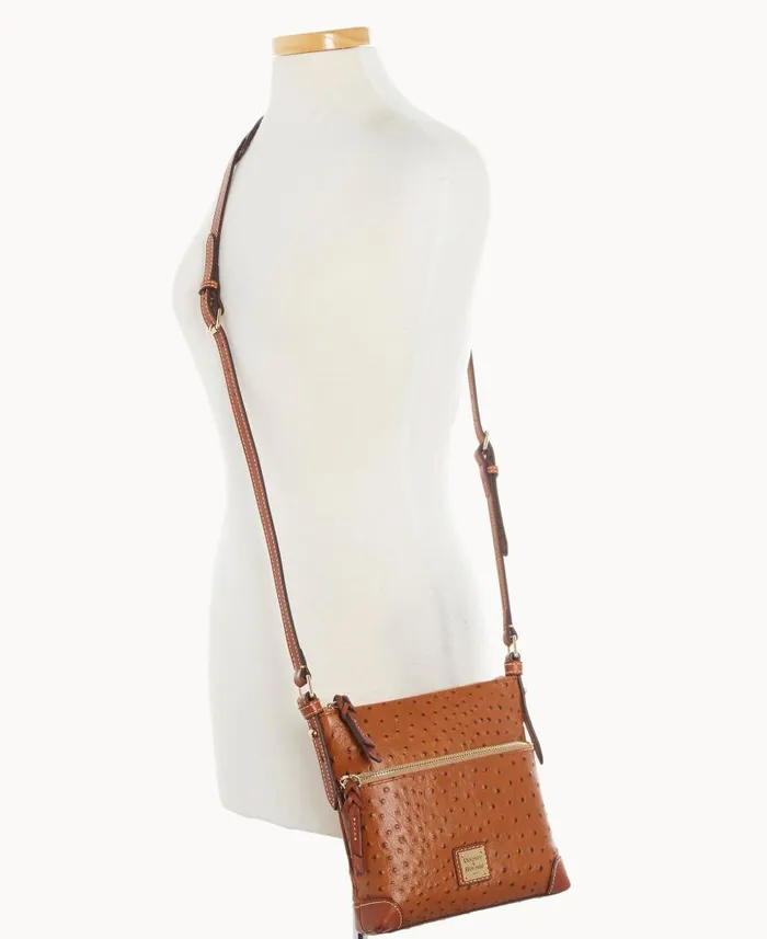 Dooney and Bourke Ostrich Letter Carrier Caramel WomenMen Crossbodies