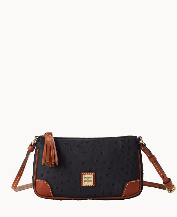 Dooney and Bourke Ostrich Slim Crossbody Black WomenMen Crossbodies