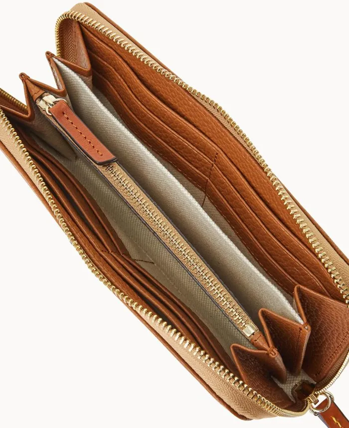 Dooney and Bourke Pebble Grain Large Zip Around Wristlet Caramel WomenMen Wallets Dooney and Bourke Pebble Grain Large Zip Around Wristlet Caramel WomenMen Wallets
