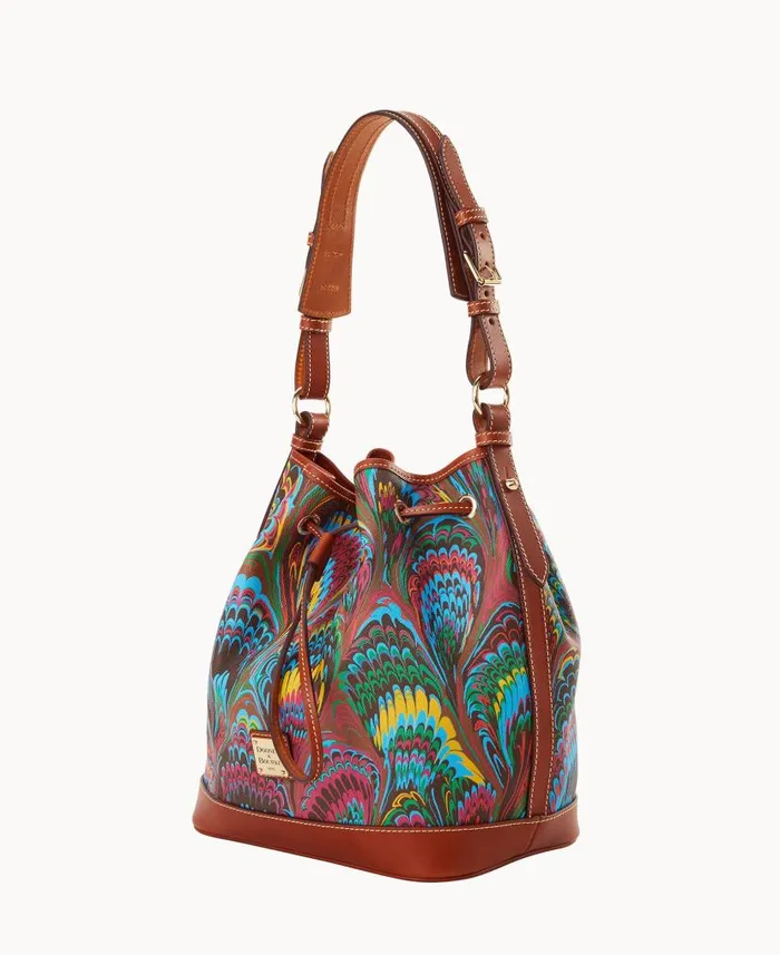 Dooney and Bourke Plumes Drawstring Brown WomenMen Shoulder Bags