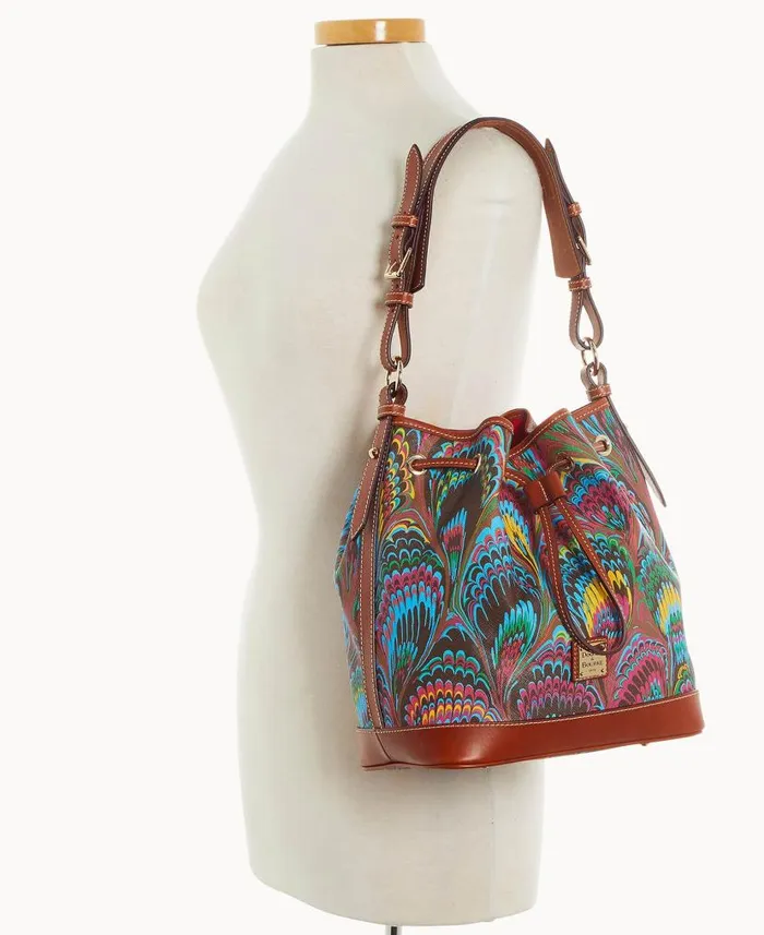 Dooney and Bourke Plumes Drawstring Brown WomenMen Shoulder Bags