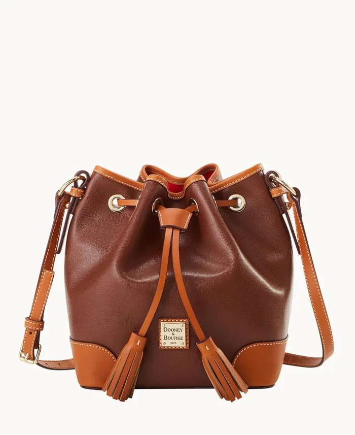 Dooney and Bourke Saffiano Crossbody Drawstring Amber WomenMen Crossbodies
