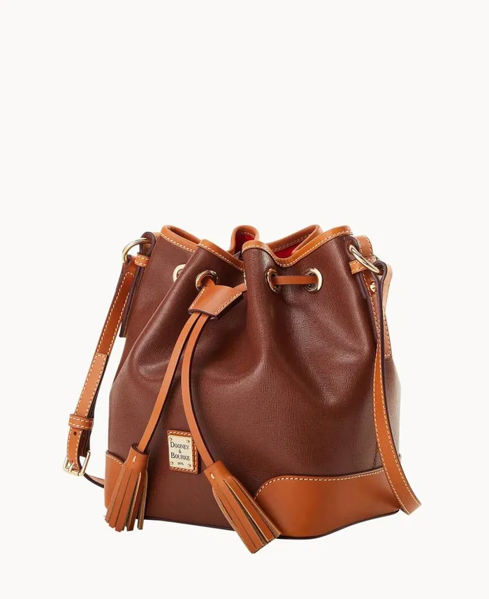 Dooney and Bourke Saffiano Crossbody Drawstring Amber WomenMen Crossbodies