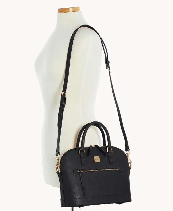 Dooney and Bourke Saffiano Domed Zip Satchel Black WomenMen Satchels