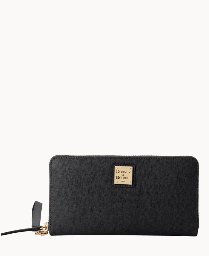 Dooney and Bourke Saffiano Large Zip Around Wristlet Black WomenMen Wallets