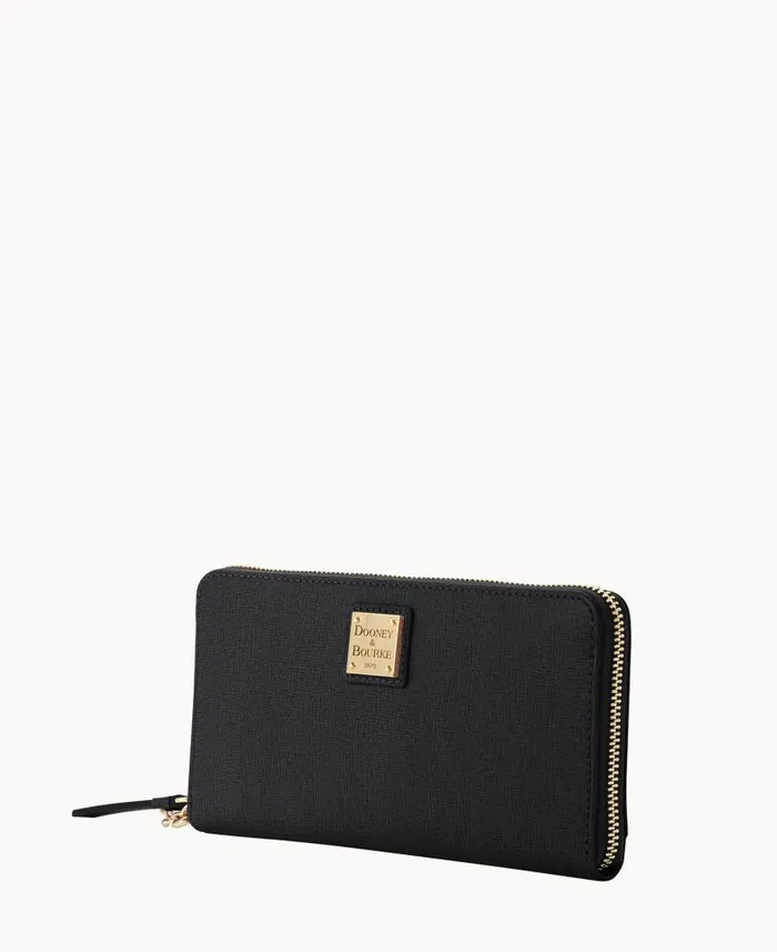 Dooney and Bourke Saffiano Large Zip Around Wristlet Black WomenMen Wallets