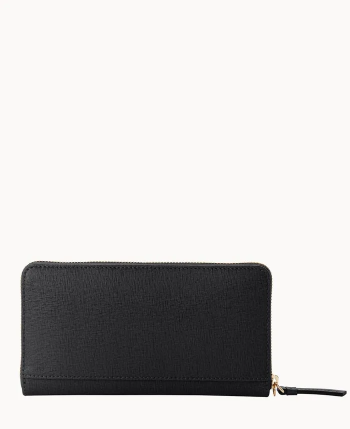 Dooney and Bourke Saffiano Large Zip Around Wristlet Black WomenMen Wallets