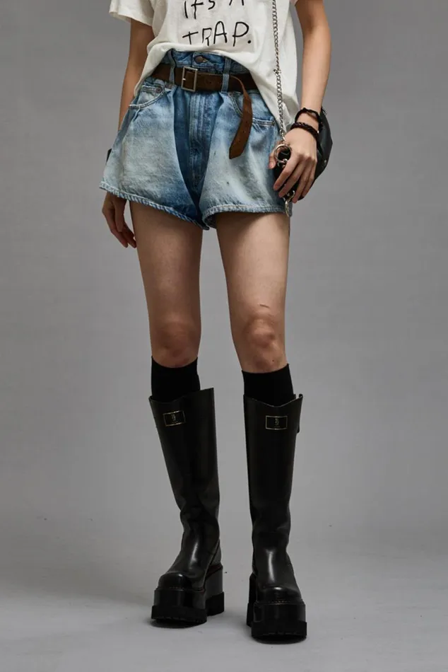 DOUBLE BELT LOOP VENTI SHORT 8211 TURNER BLUE Women R13 Denim