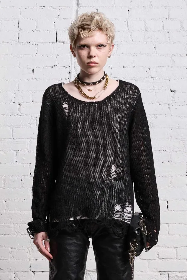 DOUBLE LAYER RELAXED SWEATER 8211 BLACK AND ECRU Women R13 Sweaters